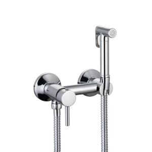 Stilform Design WC/Bidet Handbrause Komplett Set mit glänzendem Chrom-Mischer Aufputz und Schlauch.
