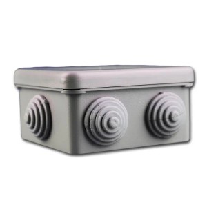 Grauer TEM Fontana Abzweigkasten IP44 für Aufputzmontage. Robustes Gehäuse mit schraublosen Klemmen, ideal für Feuchträume.