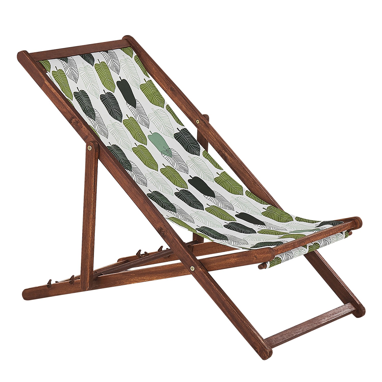 Beliani Gartenliege Grün Dunkler Holzfarbton Weiss 97x54x70