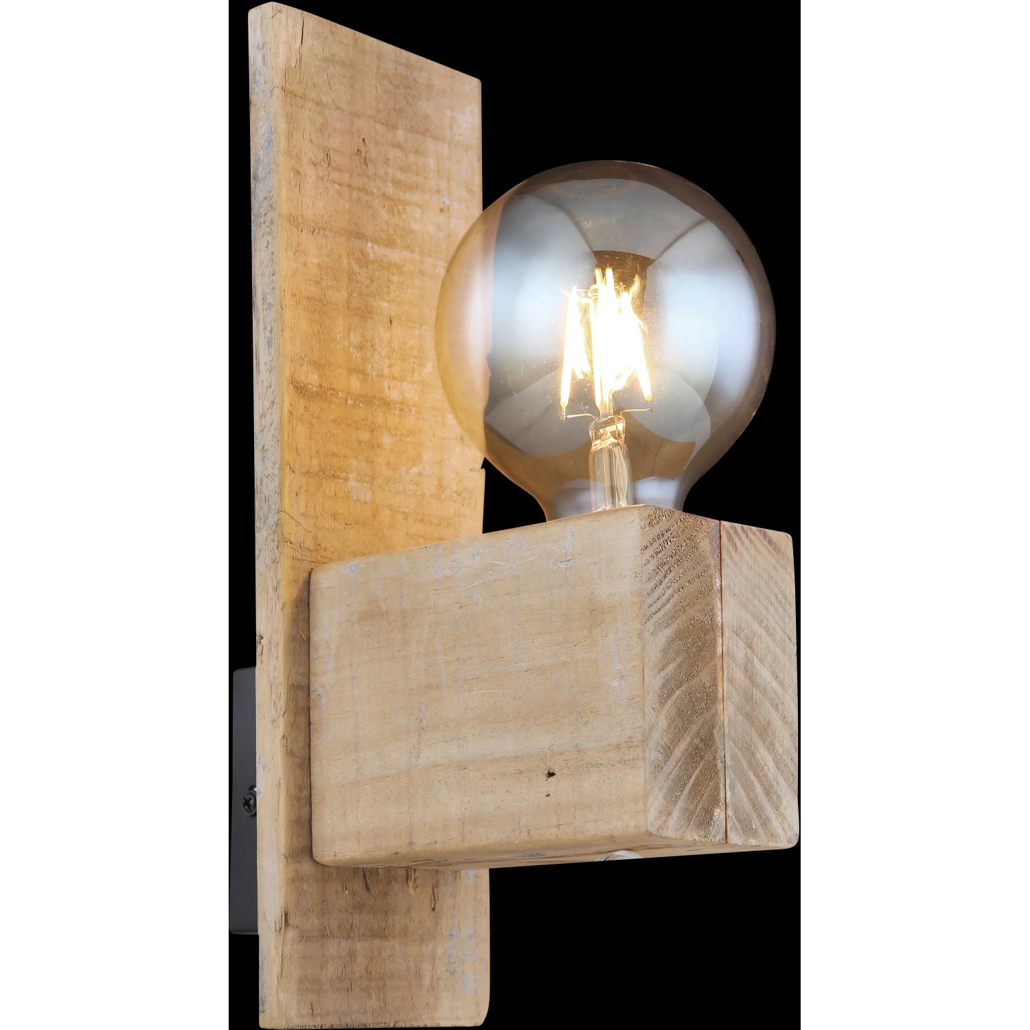 Globo Wandleuchte ADALIE in Schwarz Matt/Dunkelbraun mit Holzelement und E27-Fassung.