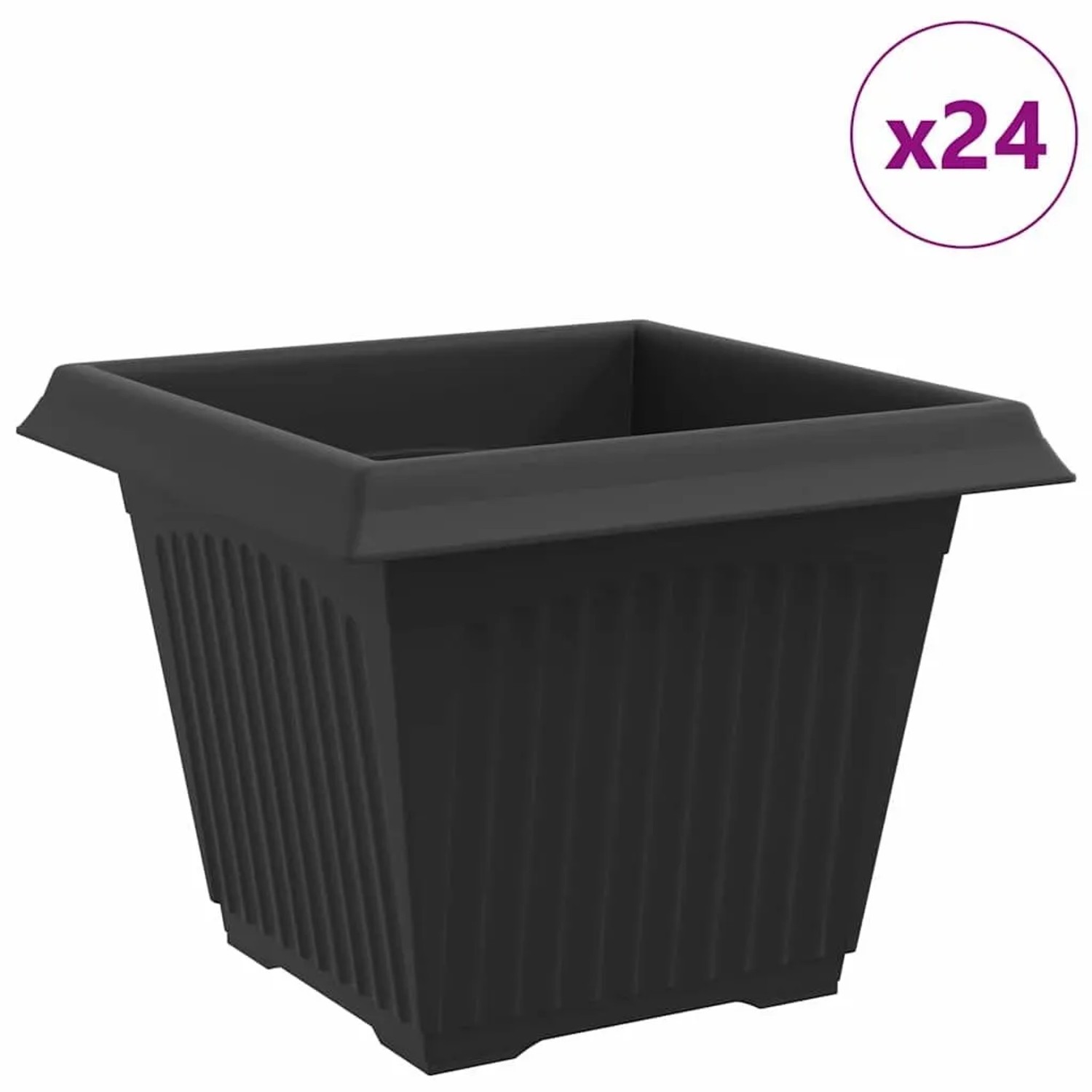 vidaXL Quadratischer Blumentopf 24 Stk Schwarz 28,5 x 28,5 x 22 cm 42020351