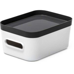 Weiße SmartStore Compact S Aufbewahrungsbox mit schwarzem Deckel.