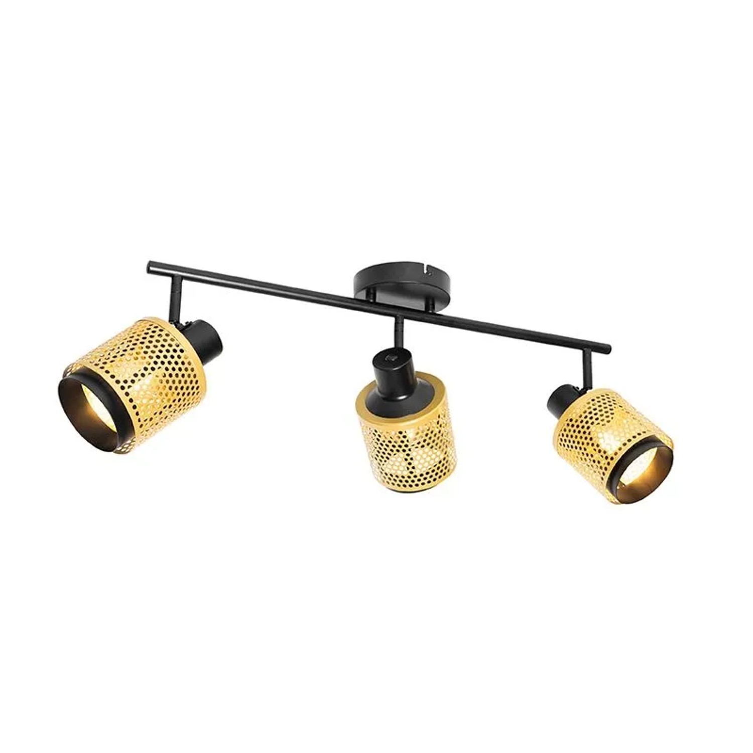 QAZQA Industrie Spot Schwarz mit Gold 3 Licht Kayden