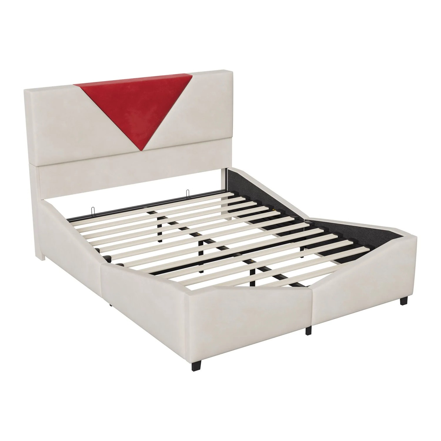 PXloue Polsterbett mit Stauraum Kopfteil aus Samt Beige 160x200cm