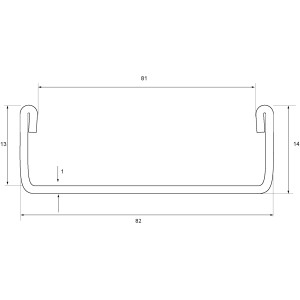 Skizze eines gebürsteten V2A Abschlussprofils (1,25 m) für 8 cm Glasbausteine mit Maßangaben.