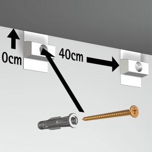 Artiteq Befestigungsset für Click Rail Bilderschiene, Montage an der Decke mit Schraube und Dübel.