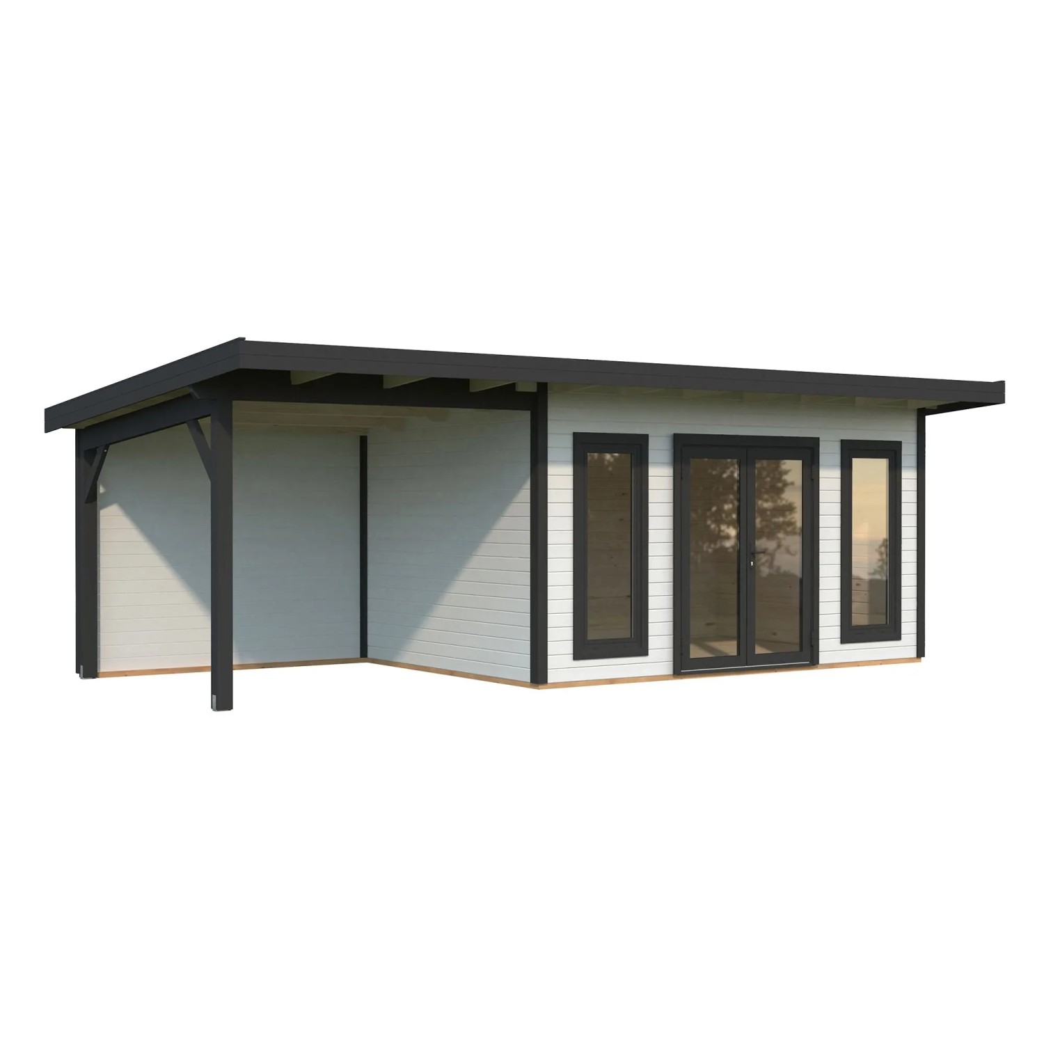Palmako Holz-Gartenhaus Aurelia Pultdach Weiß Lackiert 749 cm x 300 cm 20,6 m²