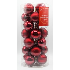 Vitbis Glas-Weihnachtskugeln, 28-teilig, Dunkelrot Mix, Ø 6 cm.