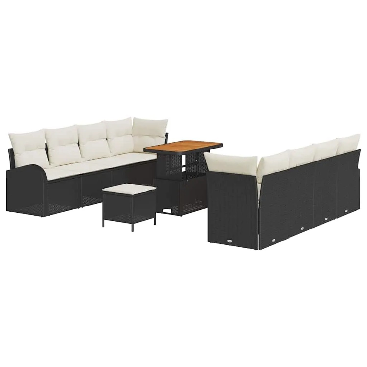 vidaXL Garten-Sofa-Set mit Kissen 11-Tlg Schwarz und Creme 3364320