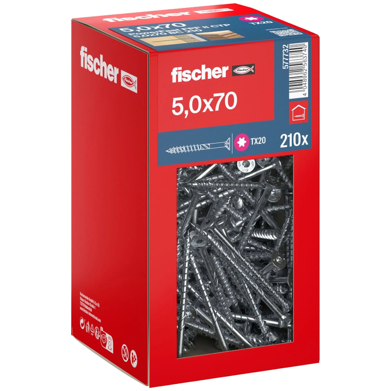 Fischer Schraube PowerFast II Senkkopf TX Teilgewinde Ø 5 x 70 mm 210 Stk