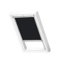 Velux Verdunkelungsrollo DML CK02, schwarz-silber, für Dachfenster mit weißem Rahmen.