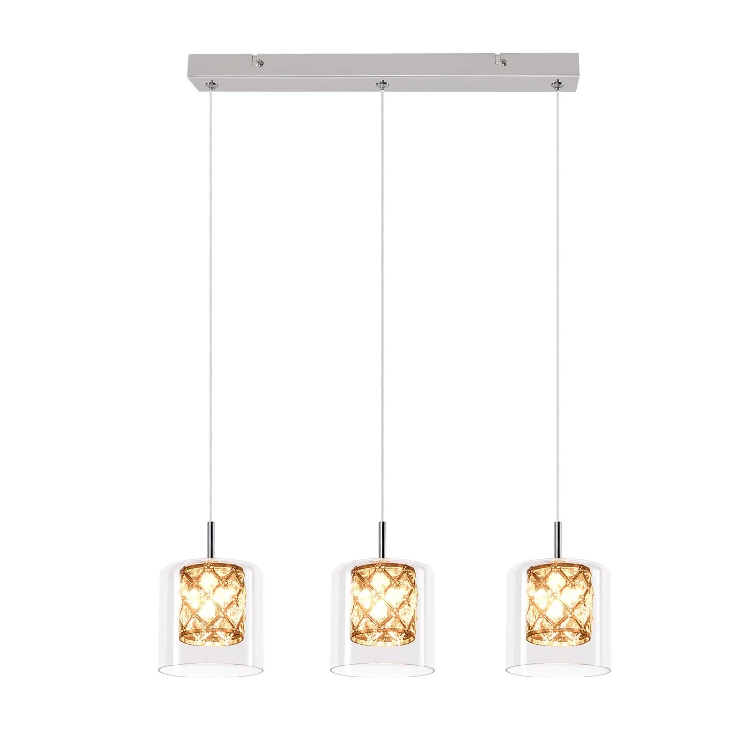 ZMH Pendelleuchte 3 flammig Vintage Modern Kristall Glas Höhenverstellbar G9 Hängeleuchte für Wohnzimmer Esszimmer