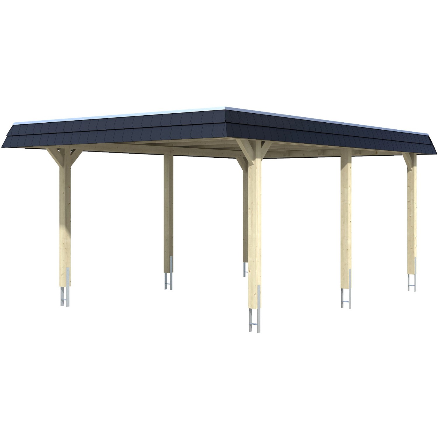 Skan Holz Carport Wendland Natur 409 x 628 cm Alu-Dach Blende Schwarz günstig online kaufen