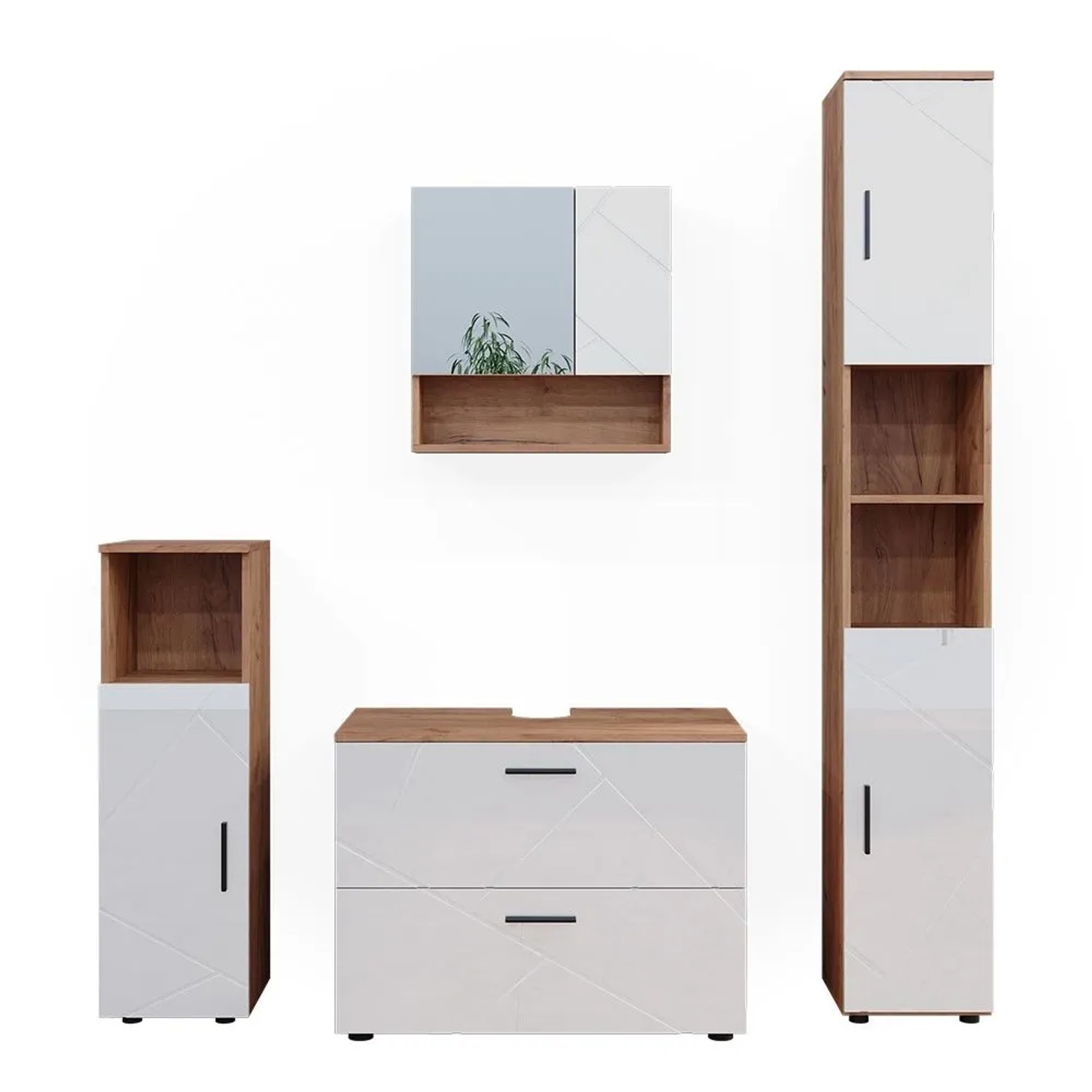 Vicco Badmöbel-Set Irma Weiß Hochglanz/Goldkraft Eiche 80 x 59 4-teilig