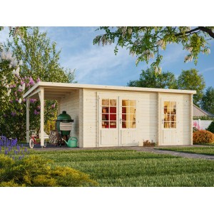 Palmako Ella Holz-Gartenhaus mit Pultdach und Anbaudach, unbehandelt.