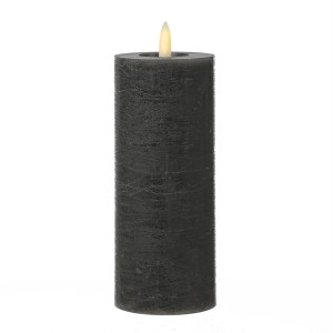 Graue Marelida LED Kerze LINA in Rustik Optik, Echtwachs, flackernd, mit Timer, 19cm hoch.