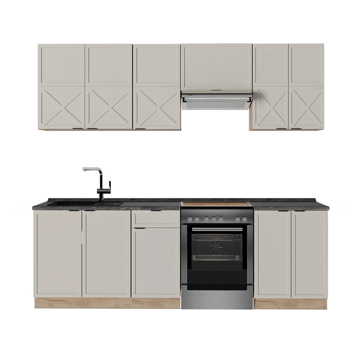 Vicco Fame-Line Küchenzeile GrauBeige/Goldkraft Eiche 240 cm AP Anthrazit günstig online kaufen