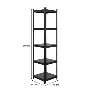 Schwarzes Schwerlastregal Ragnar, 180x45x45 cm, mit 5 Böden. Ideal als Keller- oder Garagenregal.