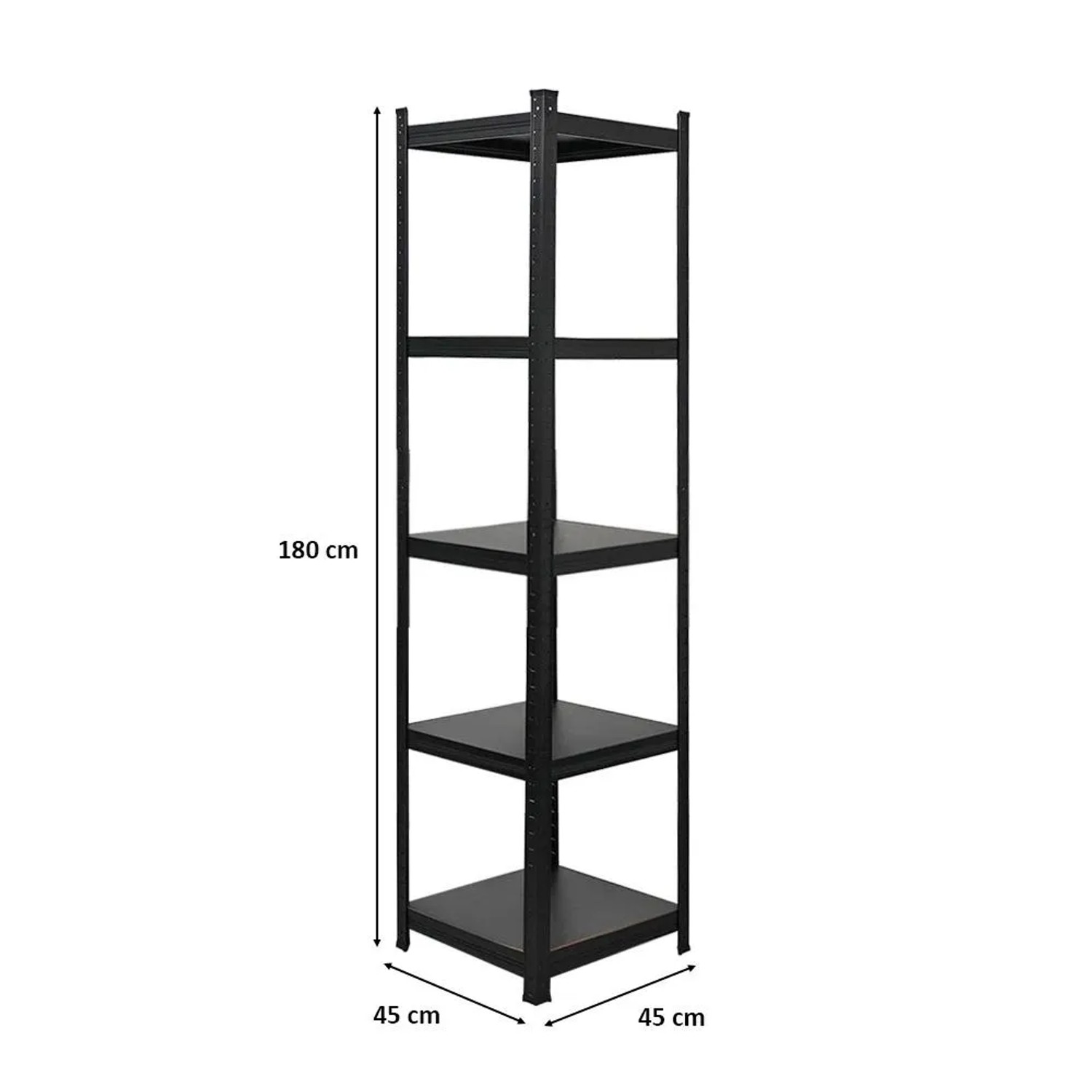 Schwarzes Schwerlastregal Ragnar, 180x45x45 cm, mit 5 Böden. Ideal als Keller- oder Garagenregal.