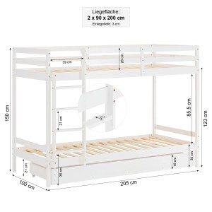 Homestyle4u Etagenbett in Weiß mit Bettkasten 90x200 cm 1432
