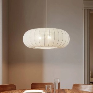 Skandinavische Lindby Pendelleuchte Helin, 3-flammig, Textil weiß, für Wohnzimmer & Esszimmer.