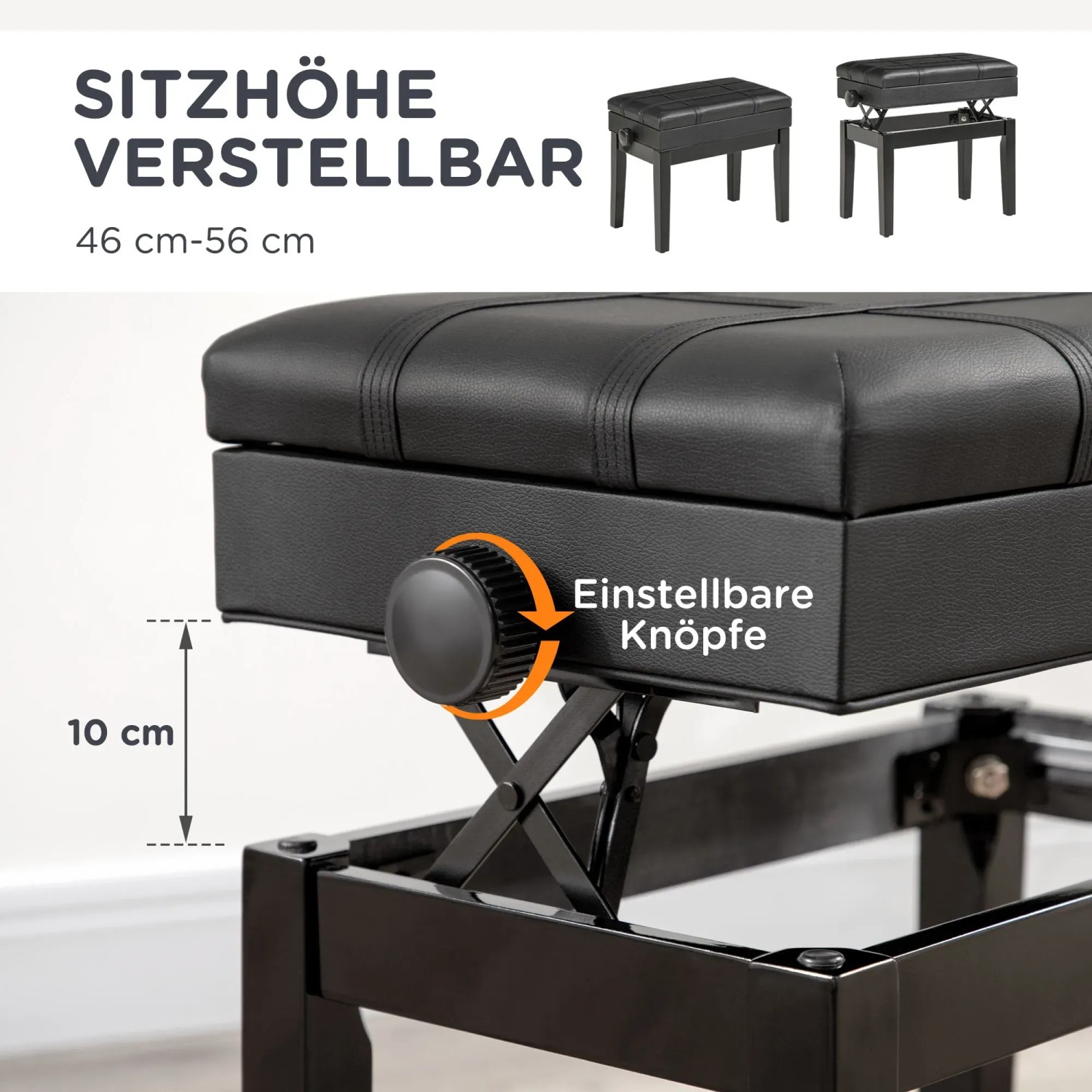 Homcom Modern Black Piano Bench With Storage 02-0710 Réno-dépôt 11E