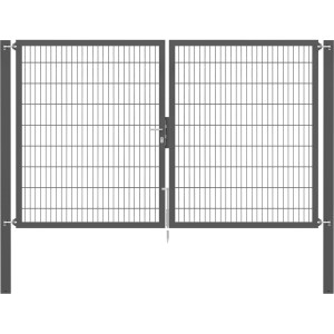 Doppeltor Flexo Plus, 300x180 cm, anthrazit, mit Pfosten. Gartenzaun-Tor aus Stahl mit Doppelstabmatte.