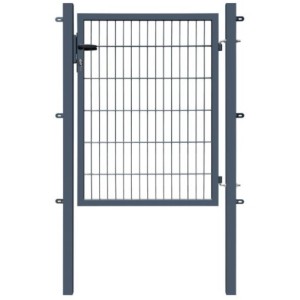 Anthrazitfarbenes Gartentor Basic 120 cm für Doppelstabmattenzaun, mit Pfosten, Griff und Schloss.
