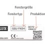 Typenschild für Velux Dachfenster: Fenstertyp GGU FK04, Fenstergröße und Produktionscode.