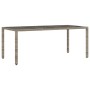 Grauer vidaXL Gartentisch aus Rattan mit Glasplatte, Teil der 9-tlg. Garten-Essgruppe.