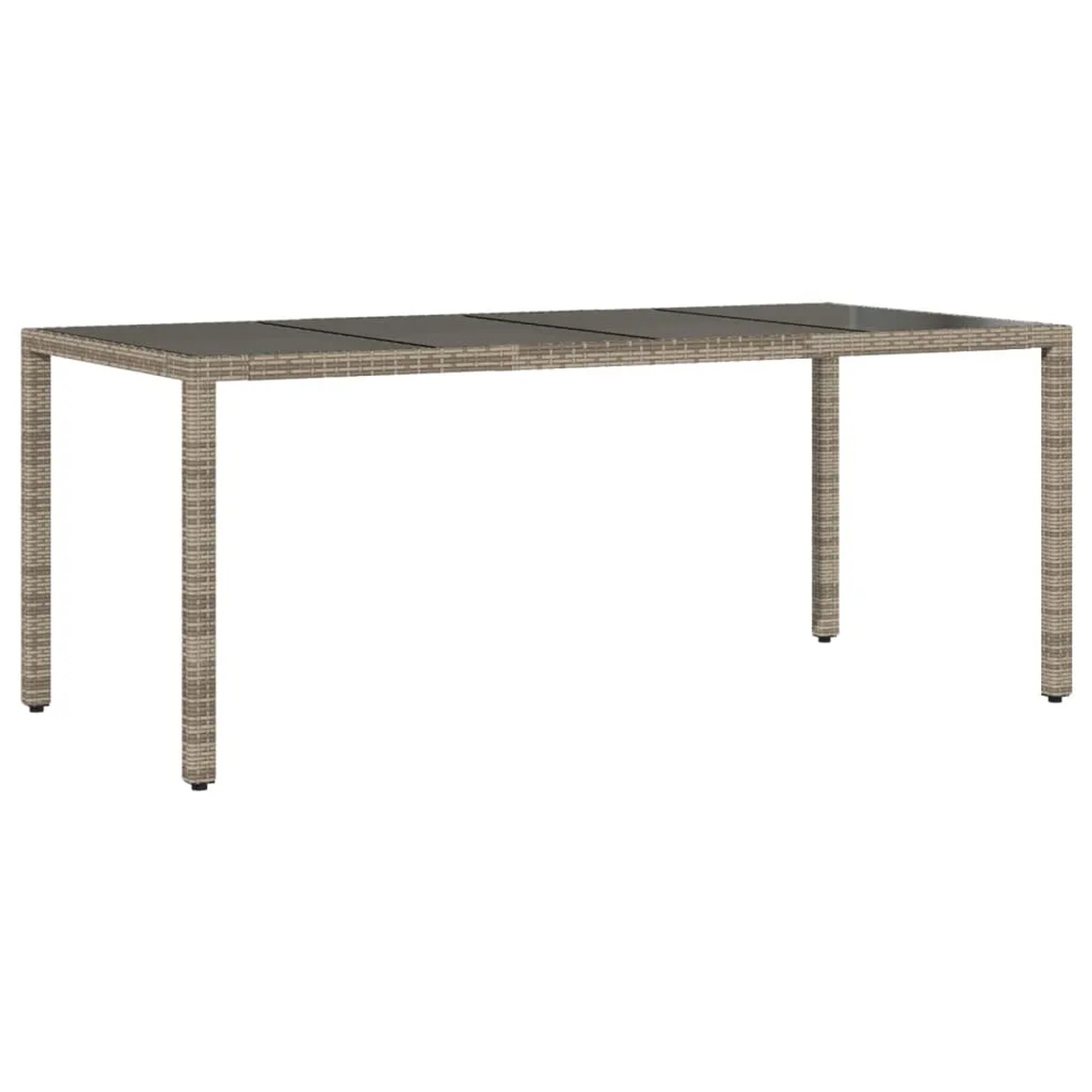 Grauer vidaXL Gartentisch aus Rattan mit Glasplatte, Teil der 9-tlg. Garten-Essgruppe.