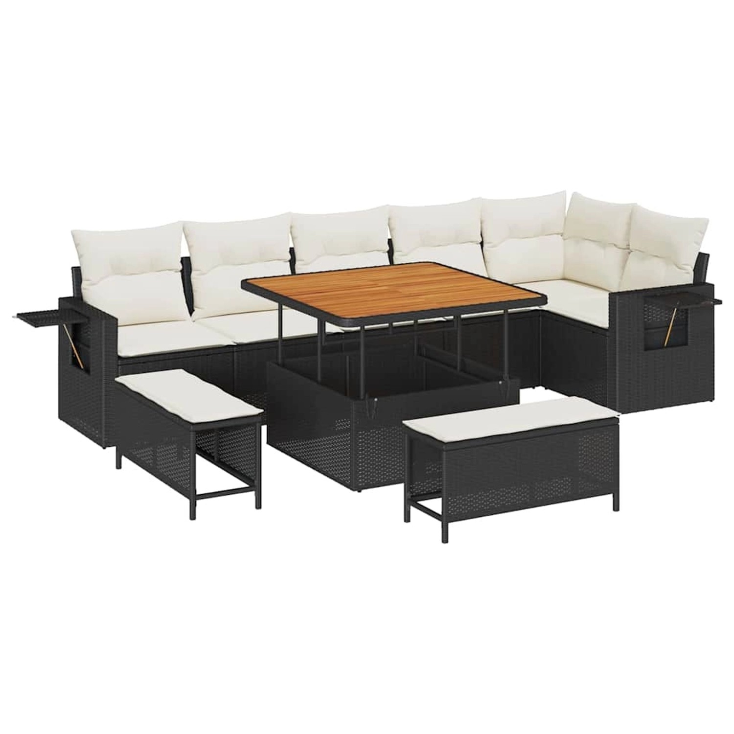 vidaXL 9-Teiliges Garten Sofa Set mit Kissen Schwarzes Poly Rattan Akazie 3 günstig online kaufen
