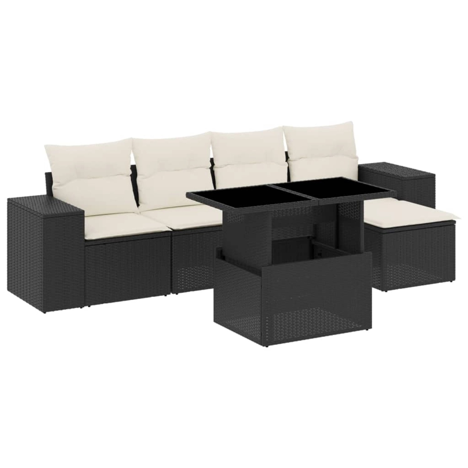 vidaXL 6-Tlg Garten-Sofagarnitur mit Kissen Schwarz Poly Rattan 3269126