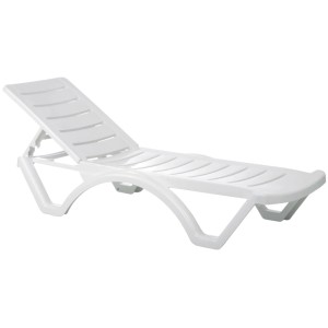 Weiße DELUKE Kunststoff Sonnenliege NELLA mit verstellbarer Rückenlehne. Robust, stapelbar, für Garten & Strand.