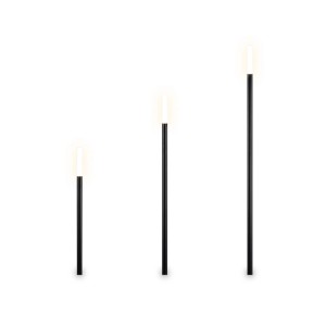 Reality LED-Stehleuchten-Set Stick, 3 schwarze, matte Außenstrahler in verschiedenen Höhen.