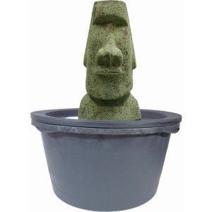 AcquaArte Gartenbrunnen-Set Orito mit LED, Osterinsel-Statur im grauen Becken.