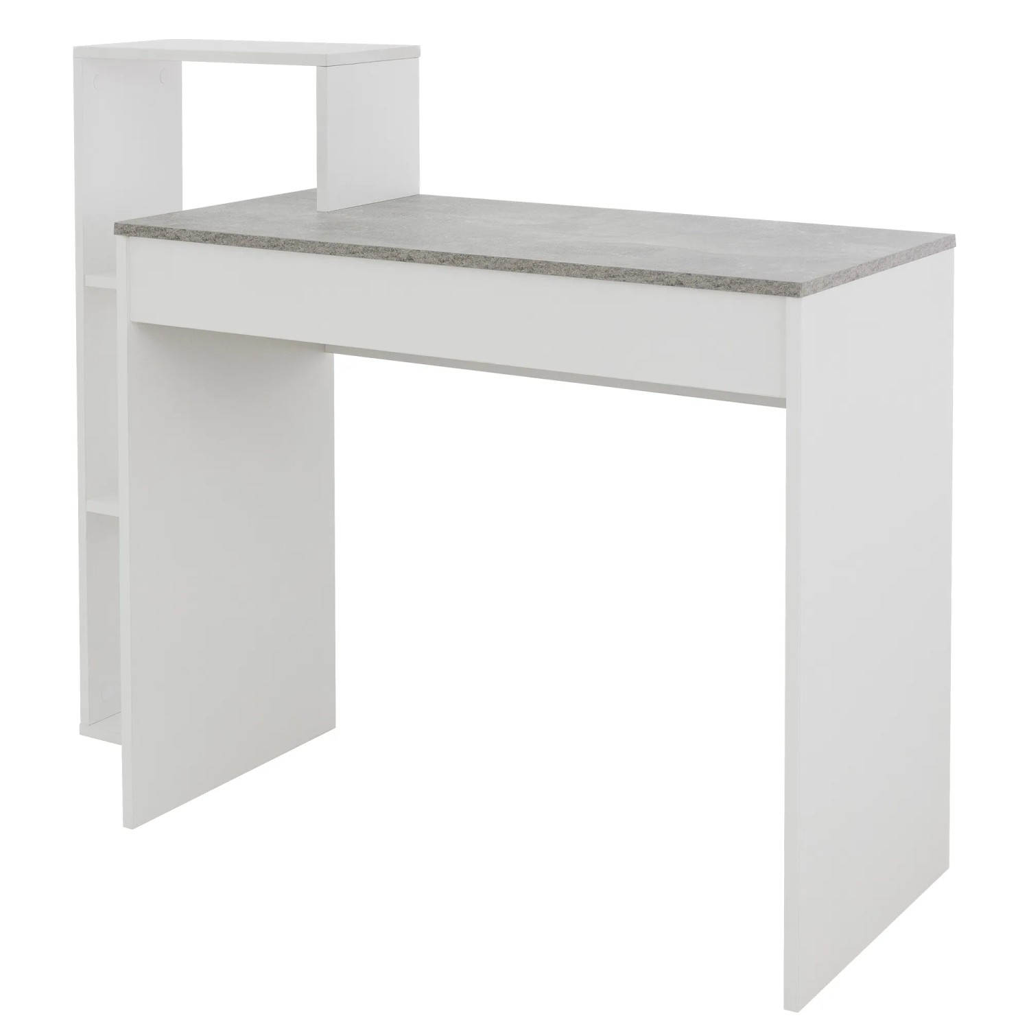 ML-Design Schreibtisch mit Regal, Beton-Optik Tischplatte, weißes Gestell, 110x72x40cm.