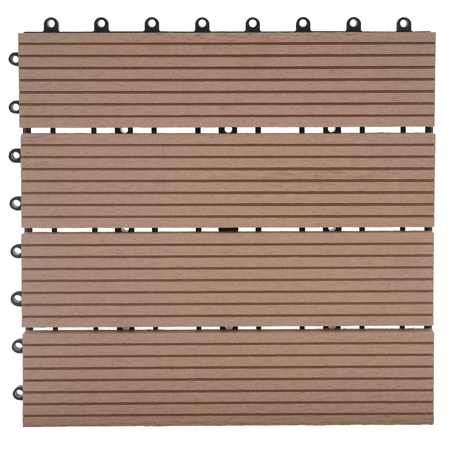 BERLINLODGE WPC Bodenfliese 11x Je BxT 30x30cm Holzoptik Balkon Terrasse Premium Teak Linear