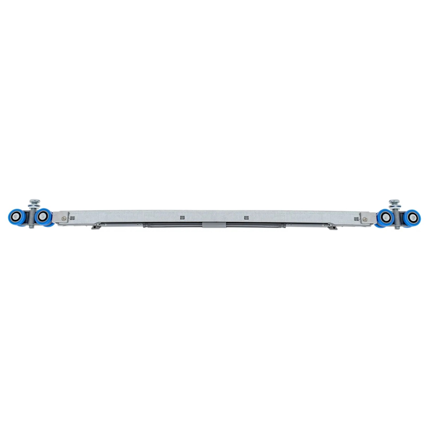 Detailaufnahme der Laufschiene mit Laufwagen für eine inova Glasschiebetür. Das Set ist mit Softclose ausgestattet.