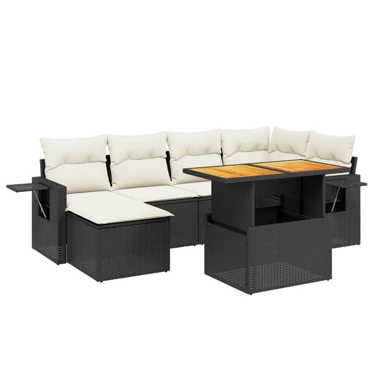 vidaXL 7-Tlg Garten-Sofagarnitur mit Kissen Schwarz Poly Rattan 3271854 günstig online kaufen