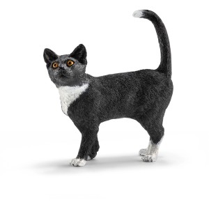 Schleich Farm World Katze, stehend, schwarz-weiß, detailgetreue Spielfigur.