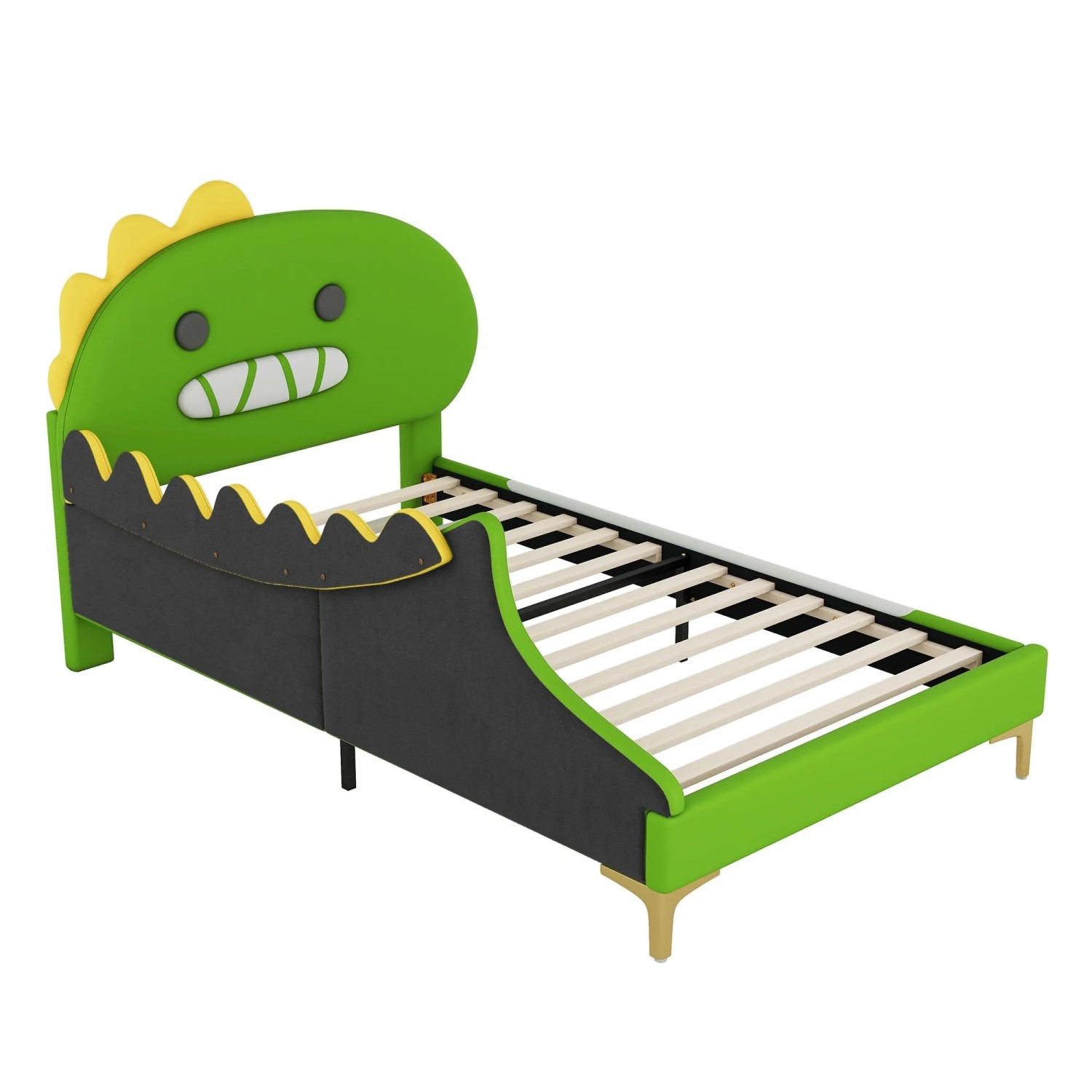 okwish Kinderbett 90x200cm mit Dinosaurier Design Flachbett Grün ohne Matratze