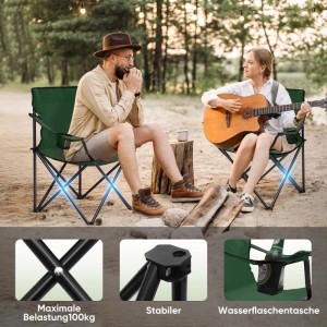 Sunula 2x Campingstuhl Faltstuhl Anglerstuhl Grün mit Getränkehalter und Tasche