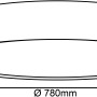 Skizze der runden LED-Deckenleuchte Slimline, Ø 78cm, in Weiß und Schwarz mit Maßangaben.