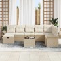 Beiges 9-teiliges vidaXL Garten-Sofa-Set aus Rattan mit Kissen und Tisch.