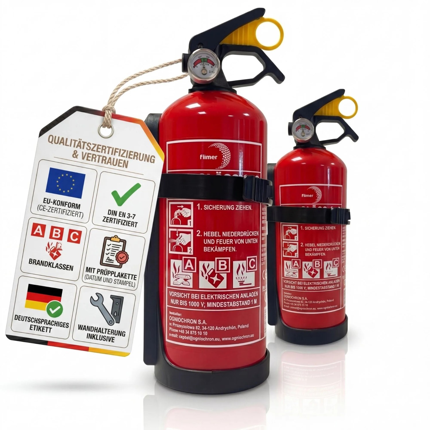 BigDean 2 Stück Feuerlöscher 1kg Halterung/Manometer Made in Europa