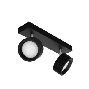Philips Bracia 2-flammige LED-Spotleuchte in Schwarz. Zwei verstellbare, zylindrische Spots an einer rechteckigen Basis.