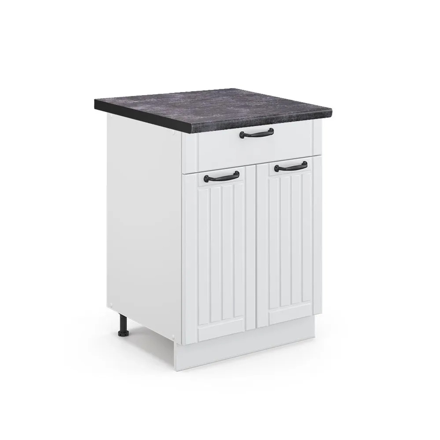 Vicco Küchenunterschrank Fame-Line Weiß Landhaus Weiß 60 cm mit Schublade AP Anthrazit