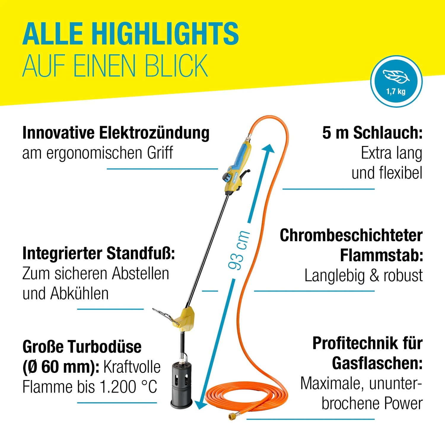 Gloria Thermoflamm bio Professional E+ Turbo Set Unkrautbrenner mit Schlauch und Druckminderer.