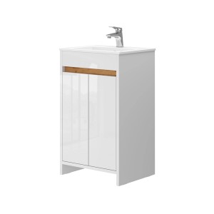 Vicco Badmöbel-Set Lemgo, weiß/hochglanz, mit Waschbecken und Unterschrank.